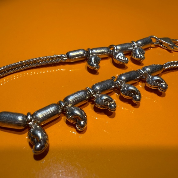 Sterling Silver Snake Chain Bracelet Dangling Bead Charm Vintage 925 - Picture 8 of 12